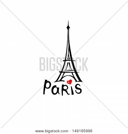 Paris sign. French famous landmark Eiffel tower. Travel France label. Paris architectural icon with lettering