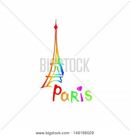 Paris sign. French famous landmark Eiffel tower. Travel France label. Paris architectural icon with lettering