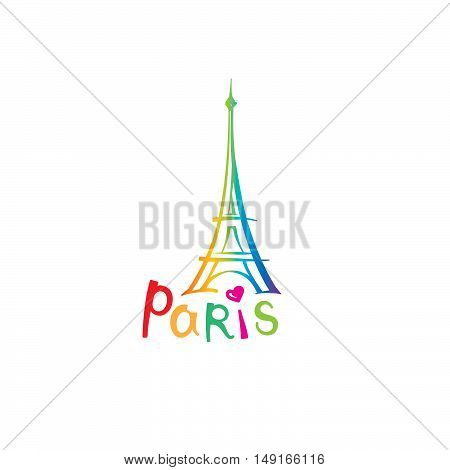 Paris sign. French famous landmark Eiffel tower. Travel France label. Paris architectural icon with lettering