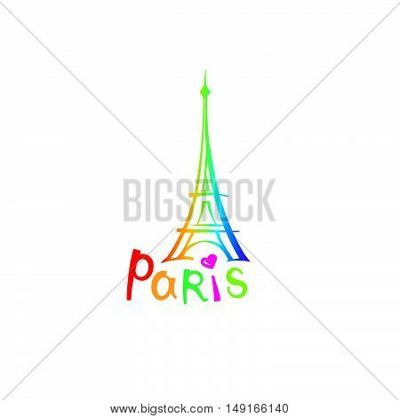Paris sign. French famous landmark Eiffel tower. Travel France label. Paris architectural icon with lettering