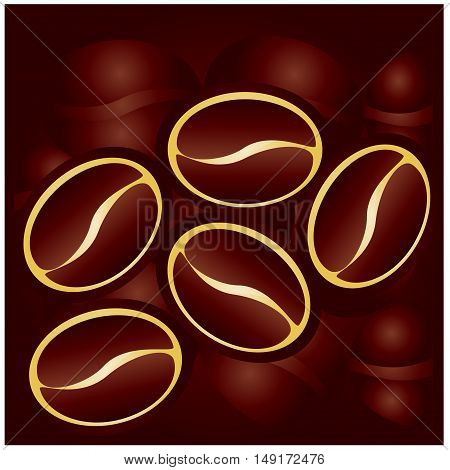 coffee beans on a dark background with a golden color inside