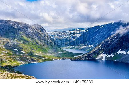 View of Djupvatnet lake from Dalsnibba mountain in Norway
