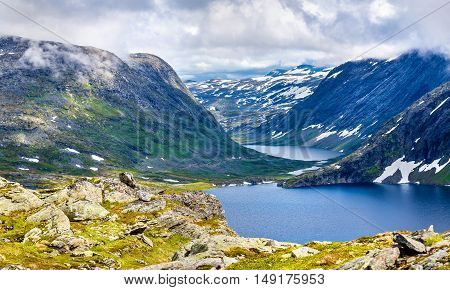View of Djupvatnet lake from Dalsnibba mountain in Norway