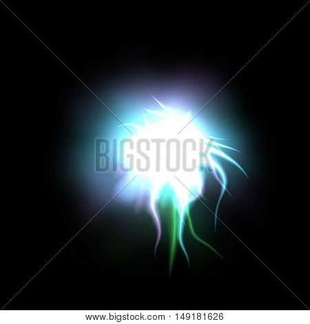 Gleaming rainbow colored lighting comet on black background