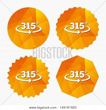 Angle 315 degrees sign icon. Geometry math symbol. Triangular low poly buttons with flat icon. Vector
