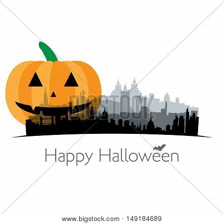 Vector Halloween illustration of Great Britain. Black silhouette of English cyties skylines