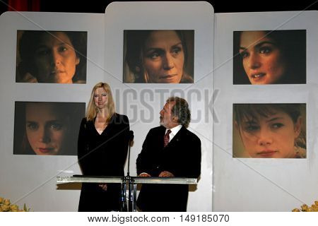 Mira Sorvino and Academy President Sid Ganis at the 78th Annual Academy Awards Nominations held at the Academy of Motion Picture Arts and Sciences in Beverly Hills, USA on January 31, 2006.