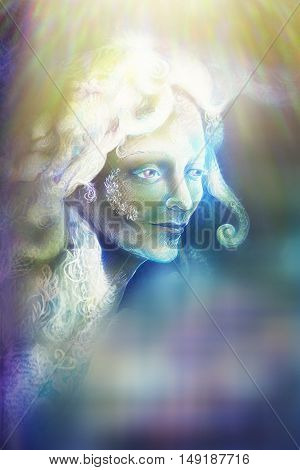 beautiful angel fairy spirit in rays of light, illustration.