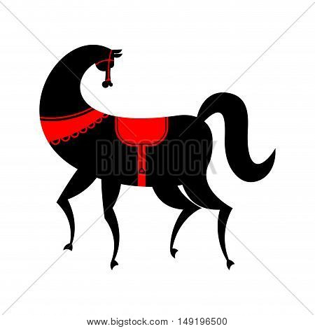 Black Horse Gorodets Painting. Russian National Folk Craft. Elements Of Traditional Painting In Russ
