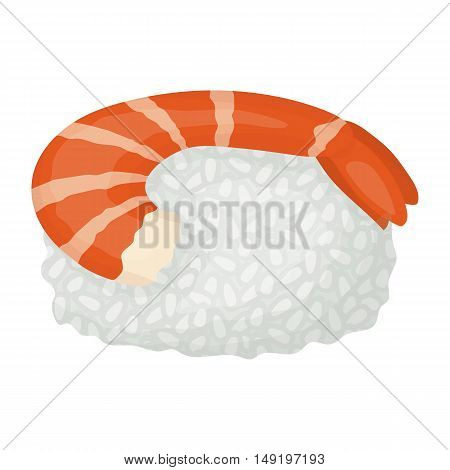 Ebi Nigiri icon in cartoon style isolated on white background. Sushi symbol vector illustration.