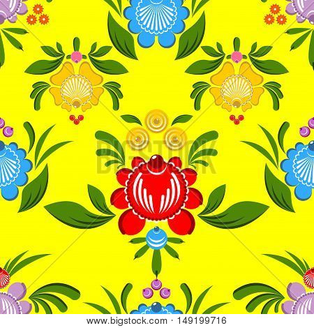 Gorodets Seamless Pattern. Floral Ornament. Russian National Folk Craft. Traditional Decoration Pain