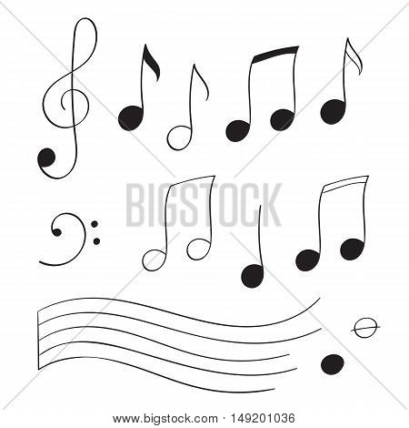 Set different musical notes in black on a white background vector illustration