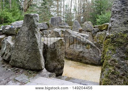 large rocks form a natural water basin