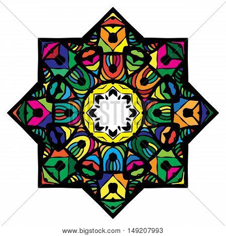 Multicolor mandala from a variety of bright elements arabic style
