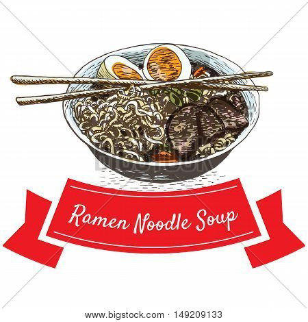 Ramen noodle soup illustration. Vector colorful illustration.