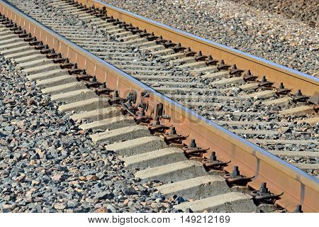 Arrow Rails. Rail and concrete sleepers closeup