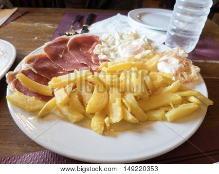 French Fries Iberian Ham And Eggs