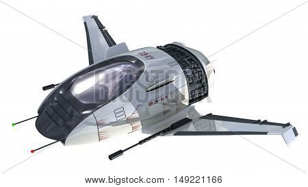 3D Illustration of futuristic spacecraft or military surveillance drone for fantasy games or science fiction backgrounds of interstellar space travel, with the clipping path included in the file.