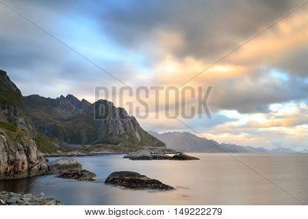 East coast of the Lofoten island near Hamnoy - Long exposure version Norway