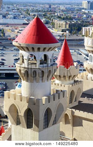 LAS VEGAS - DEC 25, 2015: Excalibur Hotel and Casino on Las Vegas Strip in Las Vegas, Nevada, USA. The Medieval theme of the hotel is named after the mythical sword of King Arthur.