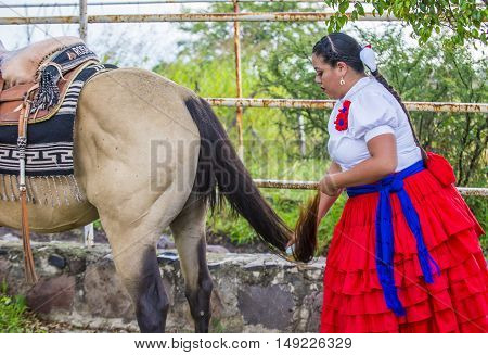 GUADALAJARA MEXICO - SEP 01 : Charra participates at the 23rd International Mariachi & Charros festival in Guadalajara Mexico on September 01 2016.