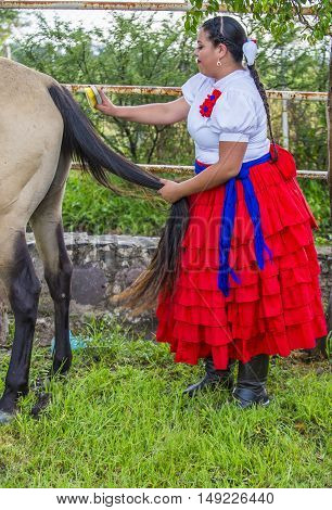 GUADALAJARA MEXICO - SEP 01 : Charra participates at the 23rd International Mariachi & Charros festival in Guadalajara Mexico on September 01 2016.