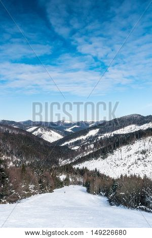 View from the top of the ski area. Tisovec Ukraine.