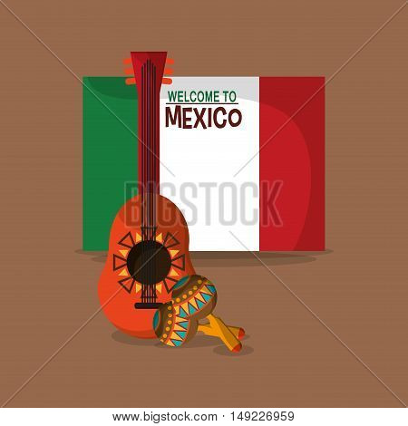 guitarron with mexican culture related icons image vector illustration