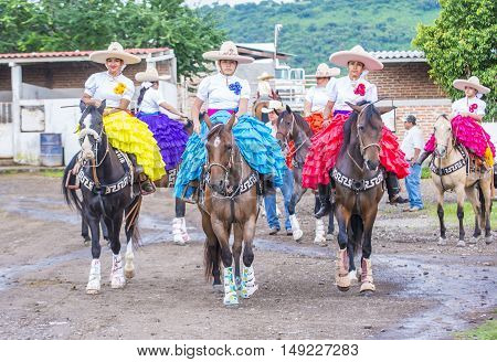 GUADALAJARA MEXICO - SEP 01 : Charras participate at the 23rd International Mariachi & Charros festival in Guadalajara Mexico on September 01 2016.