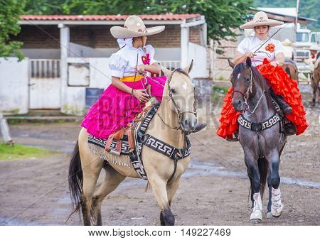 GUADALAJARA MEXICO - SEP 01 : Charras participate at the 23rd International Mariachi & Charros festival in Guadalajara Mexico on September 01 2016.
