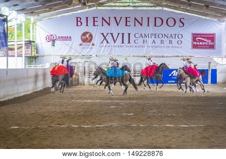 GUADALAJARA MEXICO - SEP 01 : Charras participate at the 23rd International Mariachi & Charros festival in Guadalajara Mexico on September 01 2016.