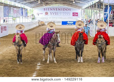 GUADALAJARA MEXICO - SEP 01 : Charras participate at the 23rd International Mariachi & Charros festival in Guadalajara Mexico on September 01 2016.