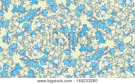 Seamless pattern with bellflowers. Floral ornament. Background