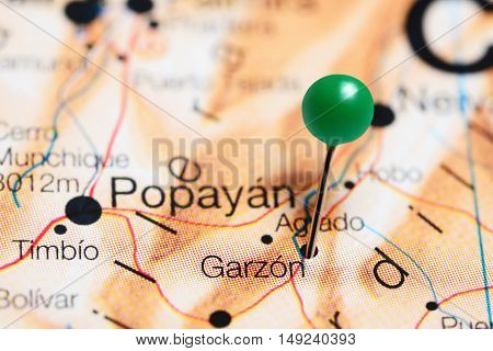 Garzon pinned on a map of Colombia