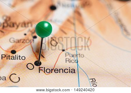 Florencia pinned on a map of Colombia