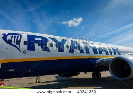 Berlin, Germany - September 20. 2016: Aircrafts of low cost airline company Ryanair in Schonefeld Airport