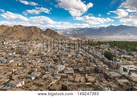 Leh cityscape panorama view from Leh palace.