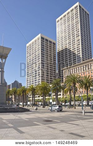 San Francisco California street scene on a main throughfare downtown.