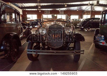 El Segundo, CA, USA - September 26, 2016: 1931 Ford Model A Roadster with a quail hood ornament displayed at the Automobile Driving Museum in El Segundo, California, United States. Editorial use only.
