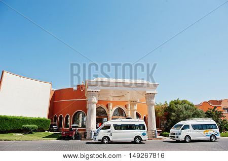 Hurghada, Egypt -20 August 2016: El Nakhil Limousine Cars Bus At Luxury Resort Caribbean World Soma