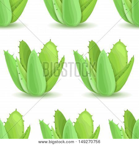 Agave - seamless pattern with desert plants. Nature floral background with green succulent leaf. Wallpaper with plantation of aloe. Vector illustration