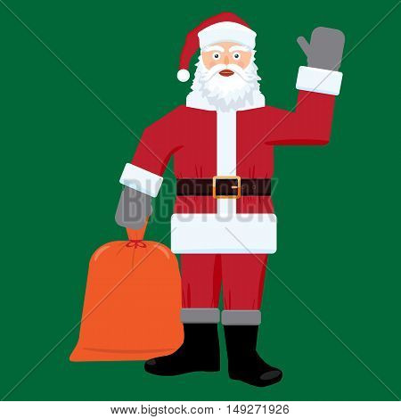 Santa claus with big sac of gifts isolated. Flat and solid color design.