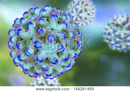 Hepatitis B virus on colorful background, 3d illustration. A model is built using data of viral macromolecular structure furnished by Protein Data Bank PDB 4G93