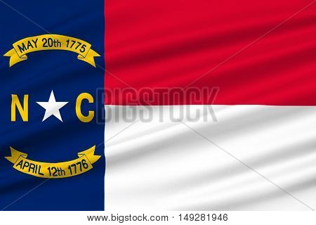 Flag of North Carolina is a state in the southeastern region of the United States. 3D illustration