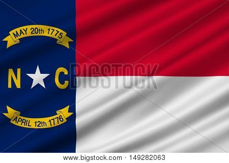 Flag of North Carolina is a state in the southeastern region of the United States. 3D illustration