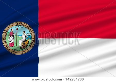 Flag of North Carolina is a state in the southeastern region of the United States. 3D illustration