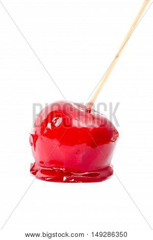 picture of a isolated toffee red apple on white background