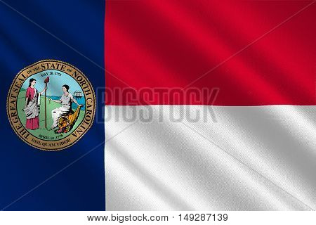 Flag of North Carolina is a state in the southeastern region of the United States. 3D illustration
