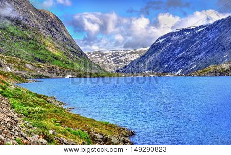View of Djupvatnet lake lying 1016 metres above sea level in Norway