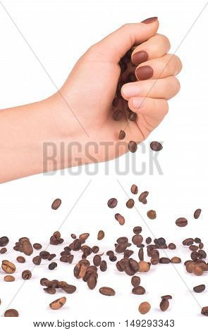 oasted coffee beans pouring isolated on white